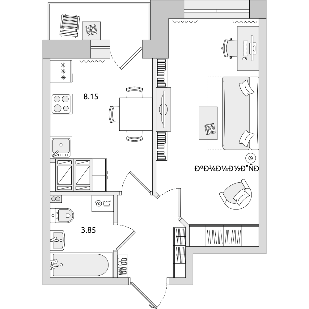 1-комнатные апартаменты 33.08 м2, 21-й этаж