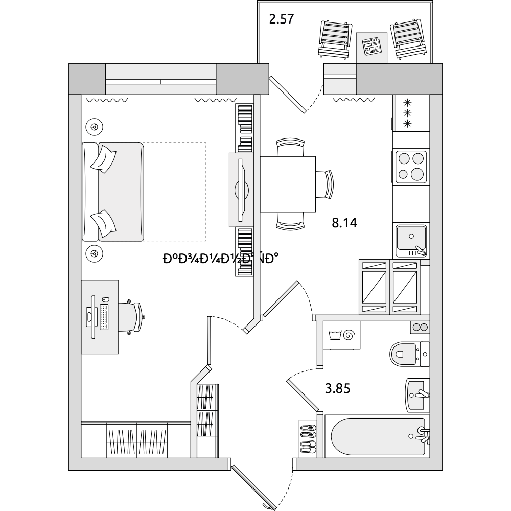 1-комнатные апартаменты 31.86 м2, 21-й этаж