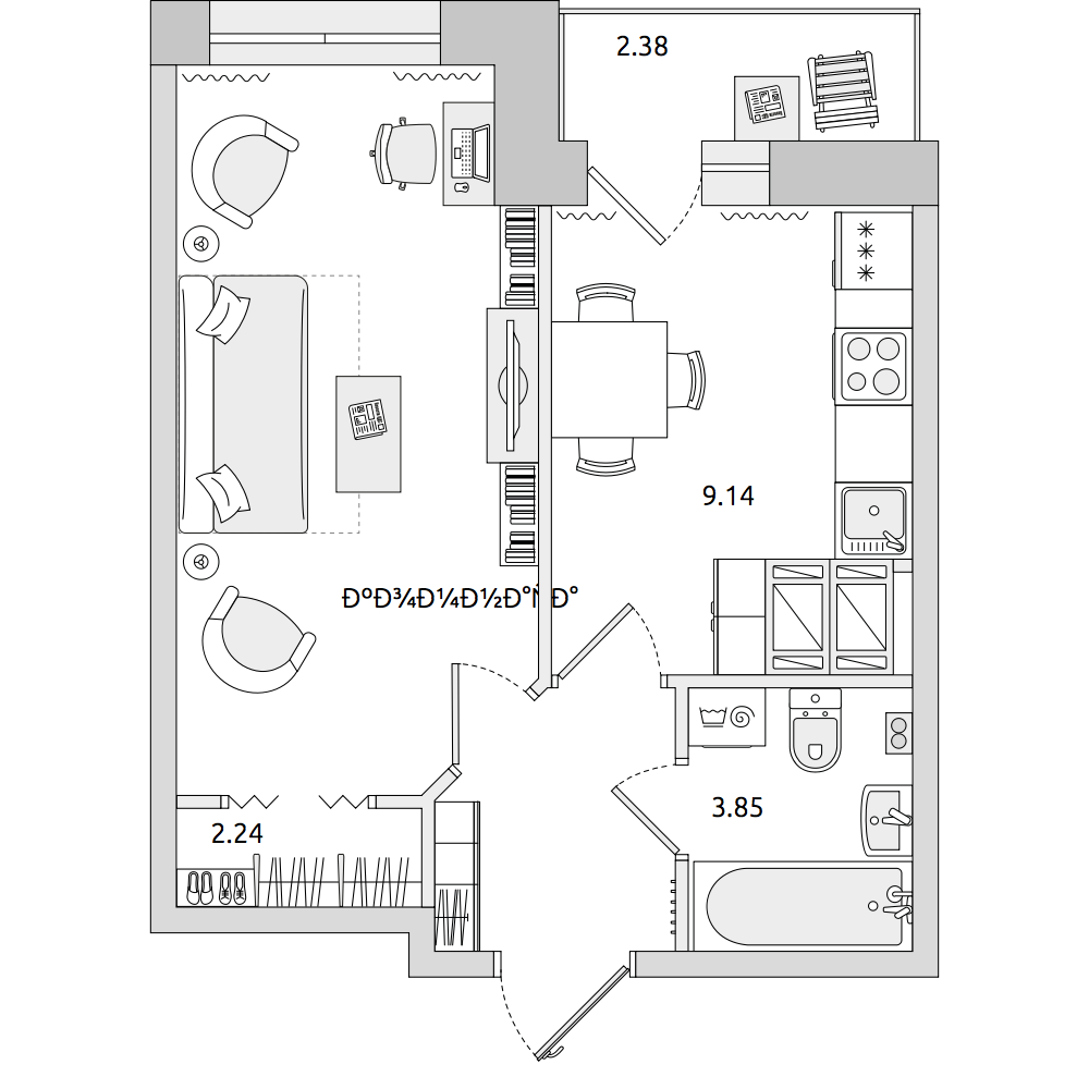 1-комнатные апартаменты 36.3 м2, 20-й этаж