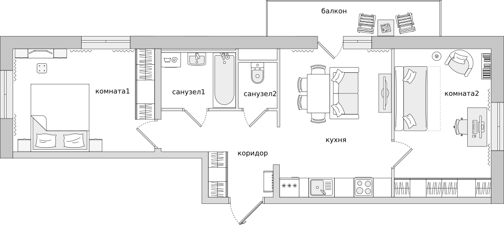 2-комнатные апартаменты 65.26 м2, 7-й этаж
