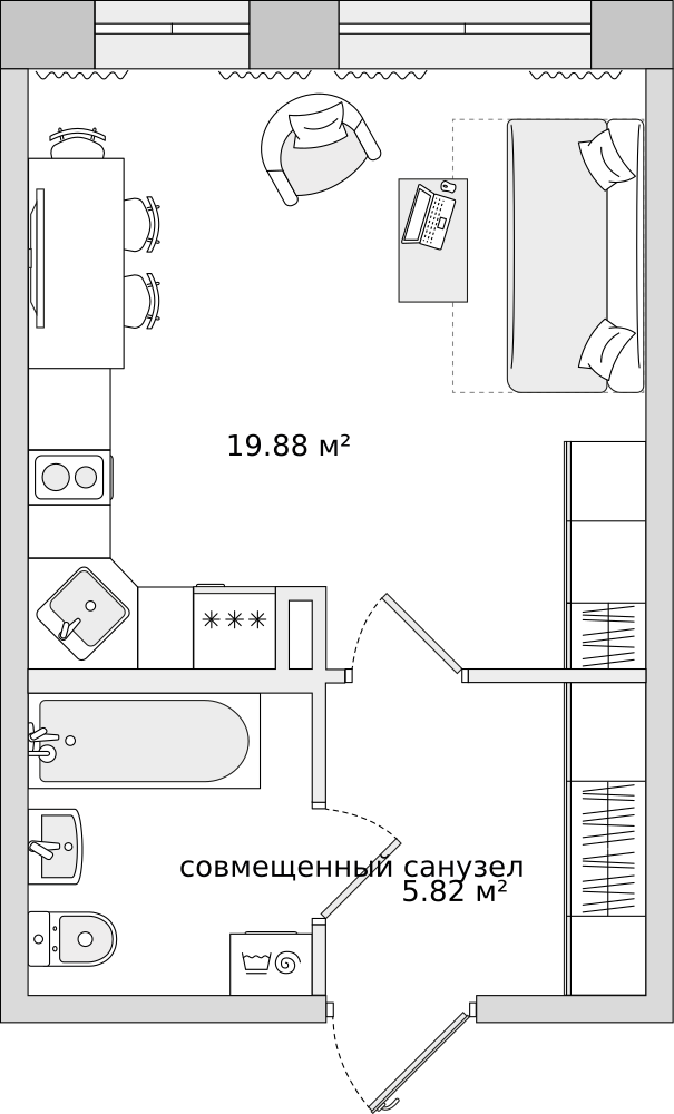 Cтудия 30.2 м2, 2-й этаж