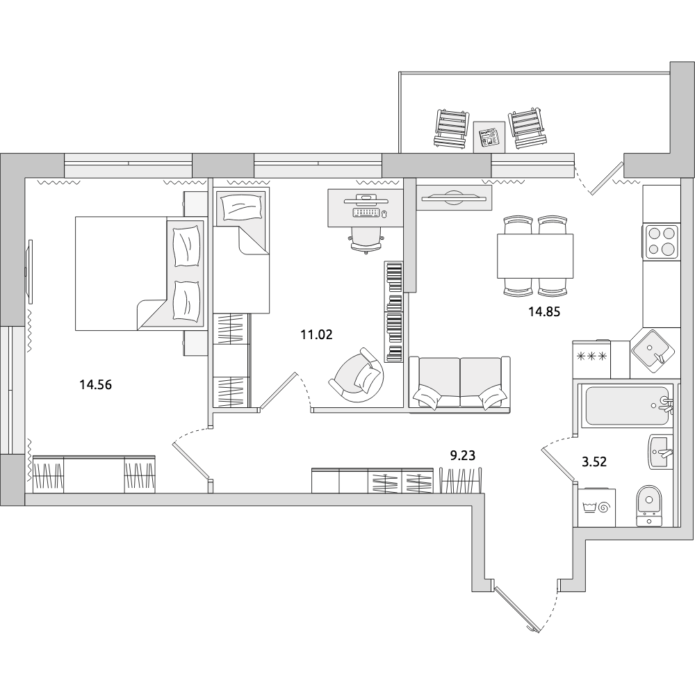 2-комнатные апартаменты 58.9 м2, 16-й этаж