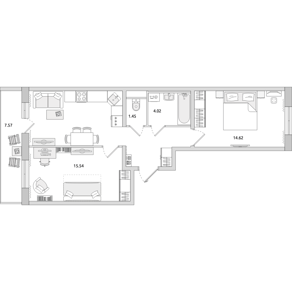 2-комнатные апартаменты 65.92 м2, 11-й этаж