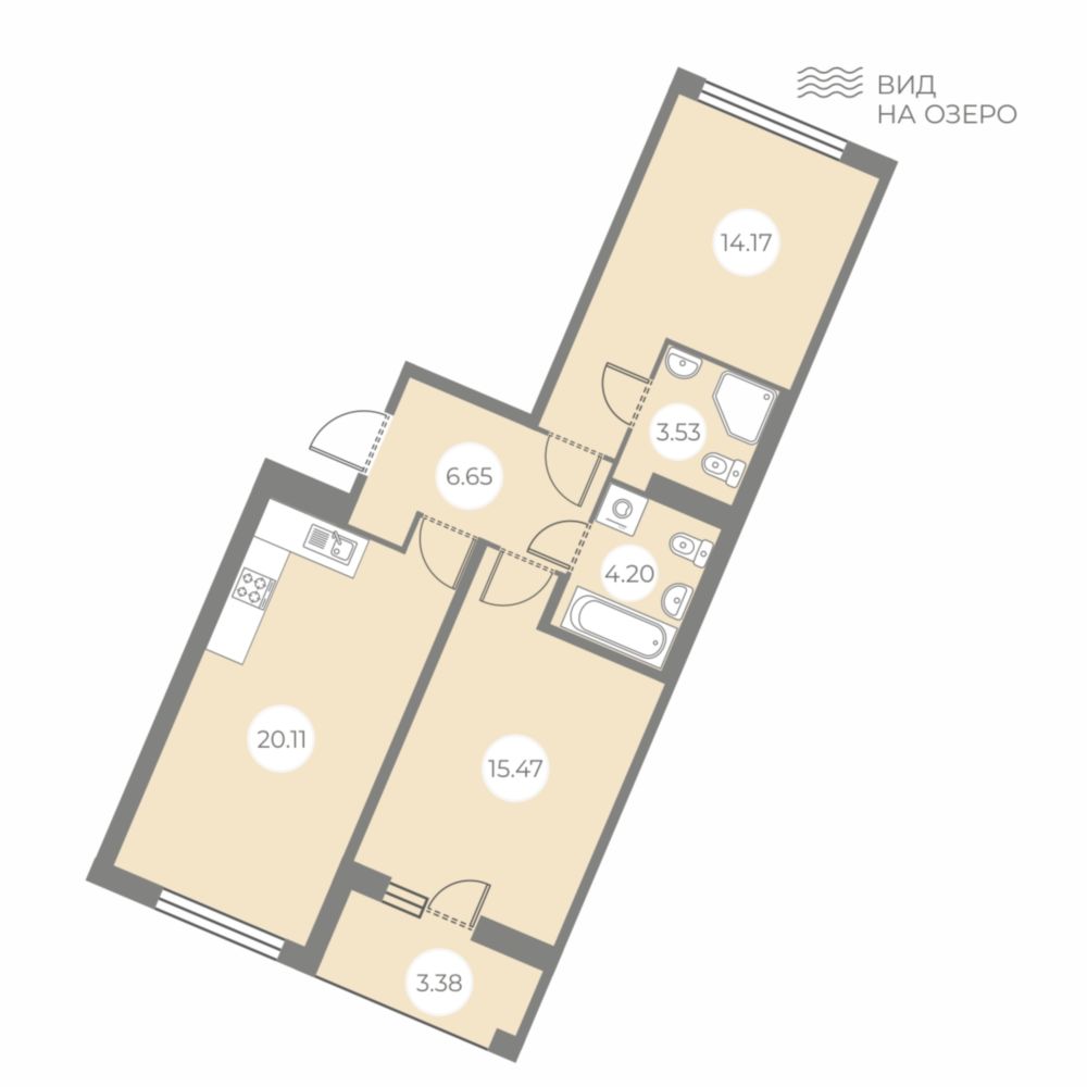 2-комнатная квартира 65.82 м2, 3-й этаж