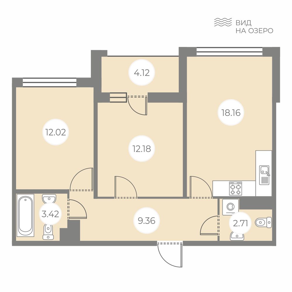 2-комнатная квартира 59.91 м2, 6-й этаж