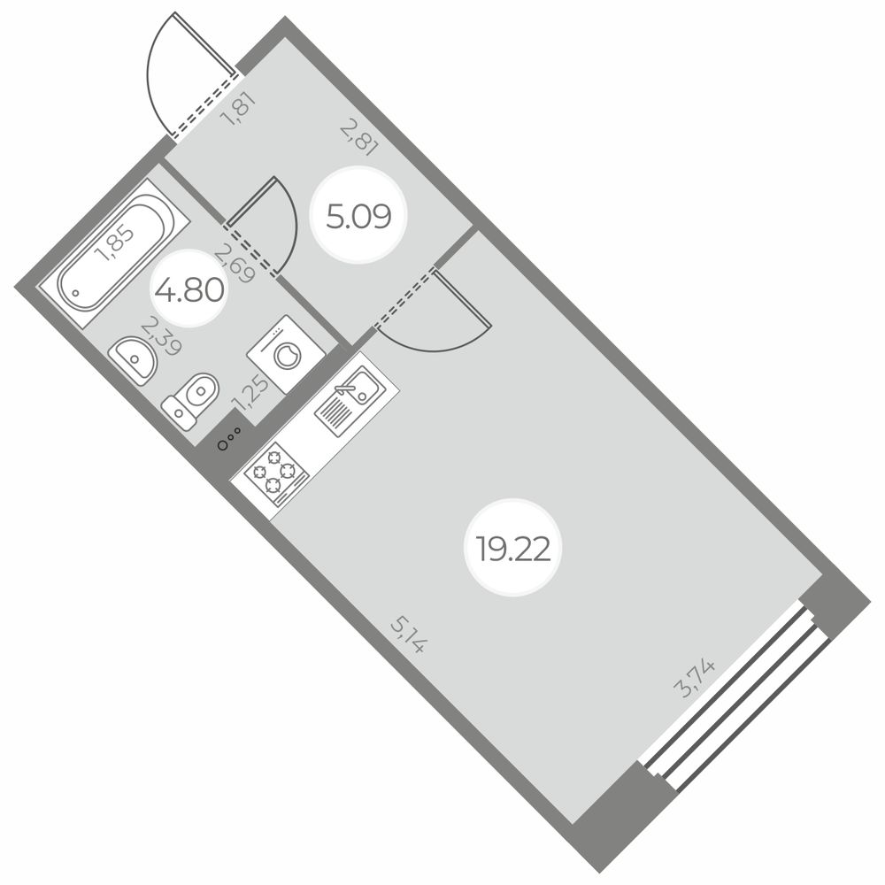 Cтудия 29.11 м2, 2-й этаж