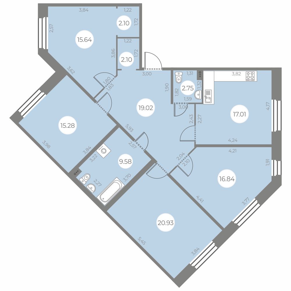 4-комнатная квартира 121.25 м2, 2-й этаж