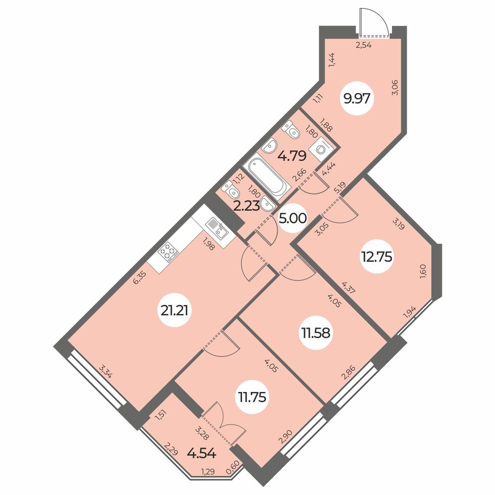 3-комнатная квартира 81.55 м2, 4-й этаж