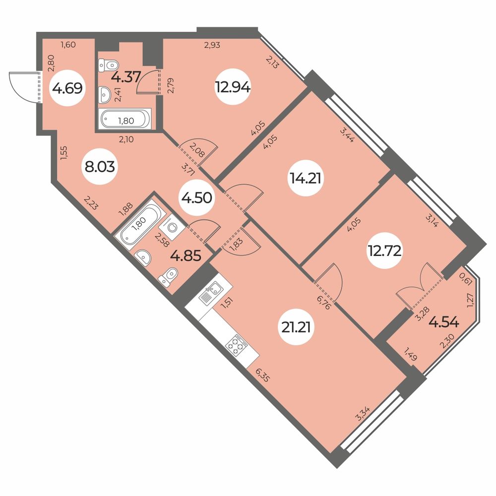 3-комнатная квартира 89.79 м2, 10-й этаж