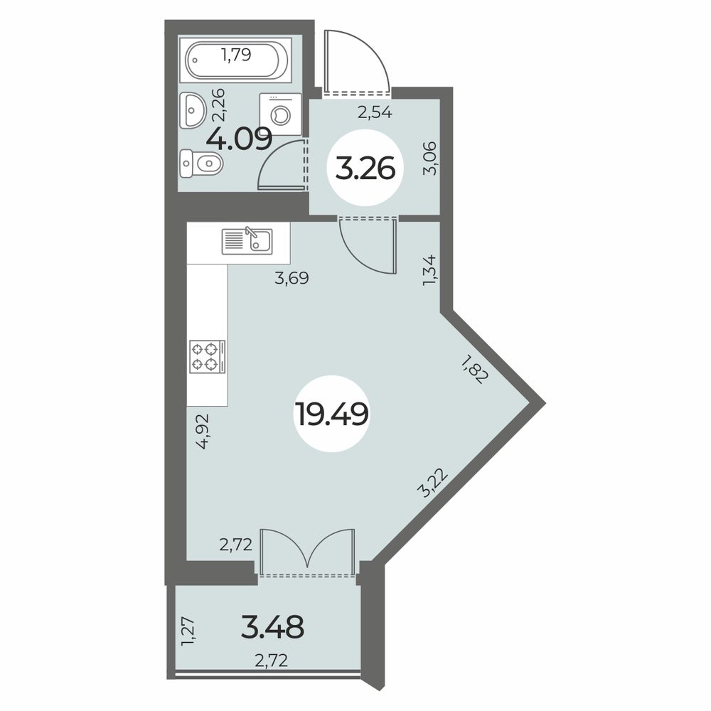 Cтудия 28.58 м2, 10-й этаж