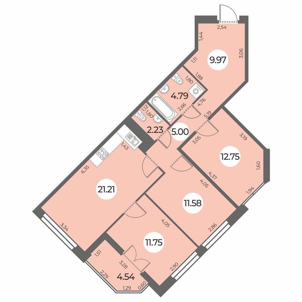 3-комнатная квартира 81.55 м2, 18-й этаж