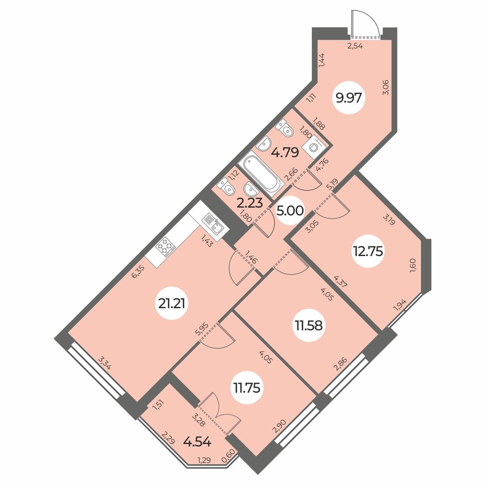 3-комнатная квартира 81.55 м2, 17-й этаж