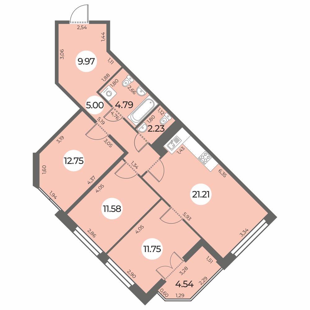 3-комнатная квартира 81.55 м2, 15-й этаж