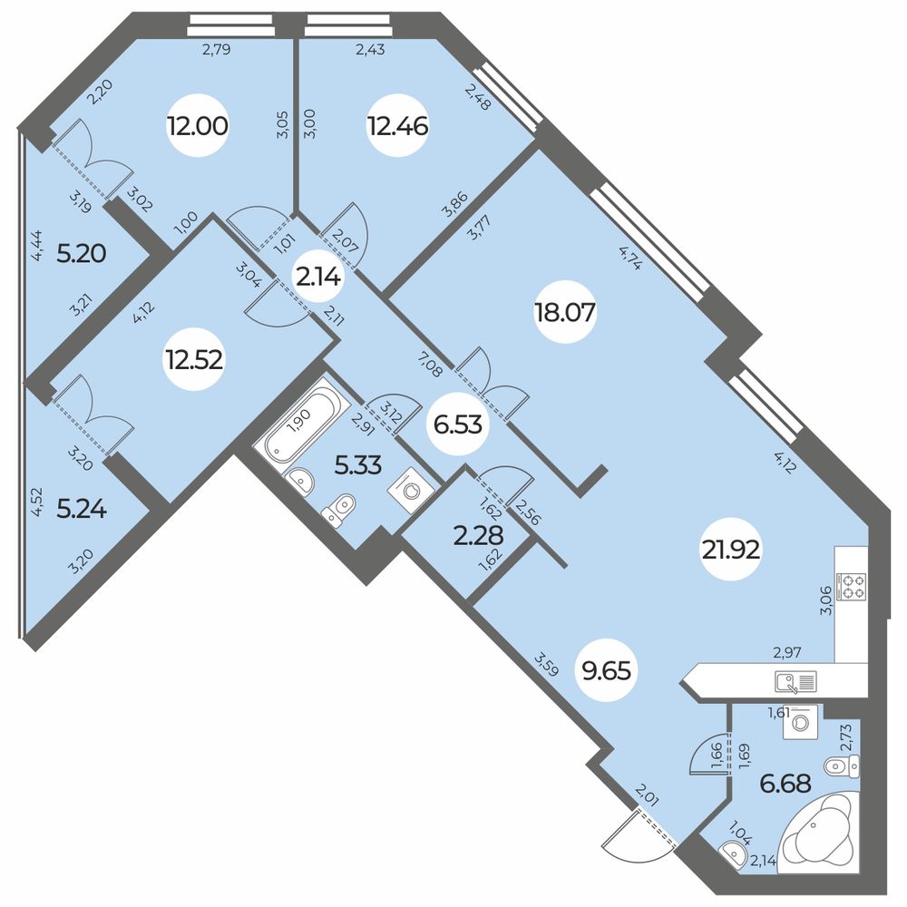 4-комнатная квартира 114.8 м2, 3-й этаж